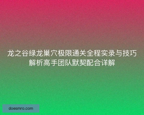 龙之谷绿龙巢穴极限通关全程实录与技巧解析高手团队默契配合详解