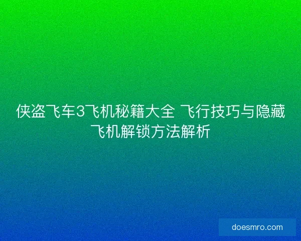 侠盗飞车3飞机秘籍大全 飞行技巧与隐藏飞机解锁方法解析